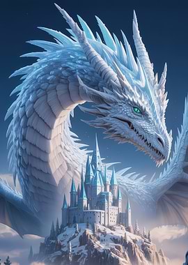 Icy Dragon Overlooking Winter Castle