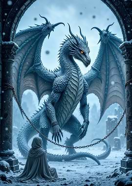 Chained Dragon and Cloaked Figure