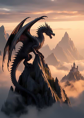 Dragon Perched Atop Mountain Peak
