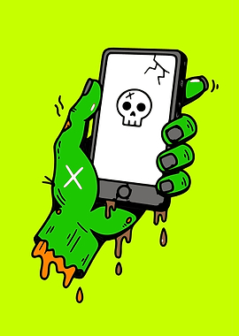 Zombie Hand Holding Broken Phone