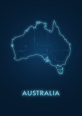 Australia Map Neon Blue