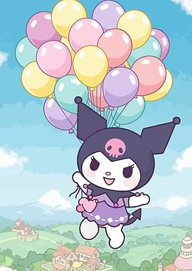 Kuromi flying with balloons