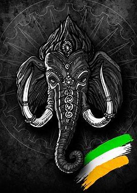 Ganesha Illustration with Indian Flag Colors