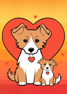Cartoon Dogs with Heart Background