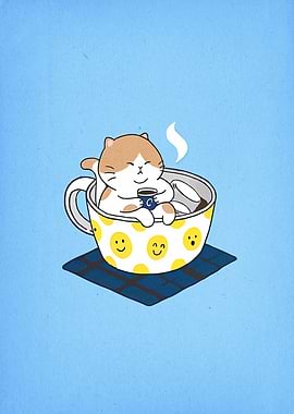 Cat in a cup drinking coffee