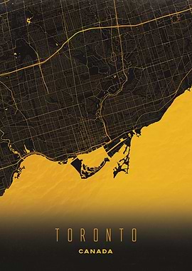 Toronto, Canada - Gold and Black City Map Art