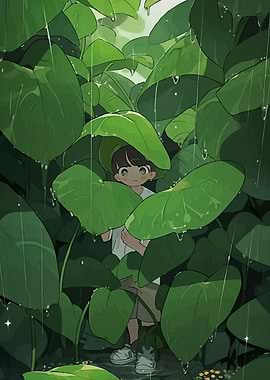Child Rain Large Leaves