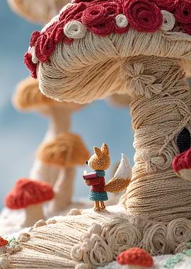 Yarn Fox Reading by Mushroom House