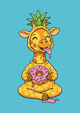 Giraffe in Pineapple Costume with Donut