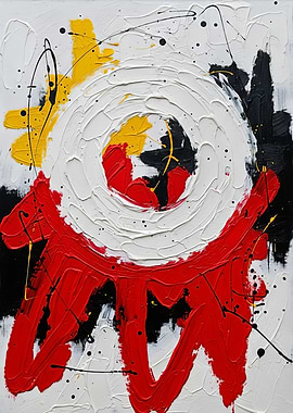 Abstract Painting with Circle and Lines