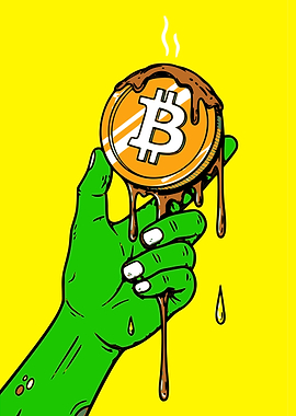 Melting Bitcoin in Green Hand