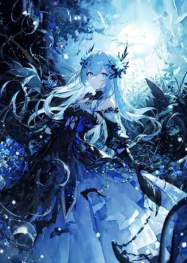 Anime Girl in Blue Forest