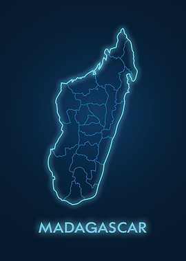 Madagascar Map Neon Outline