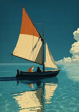 Fox and Sailor on a Calm Sea – Cinematic Voyage Illustration