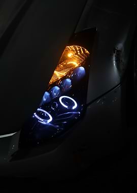 Car Headlight with Orange and Blue Lights