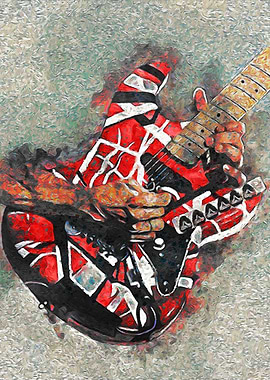 Red and White Electric Guitar Painting