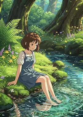 Girl Forest Stream