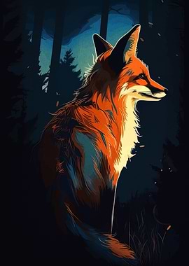 Fox in the Forest Illustration