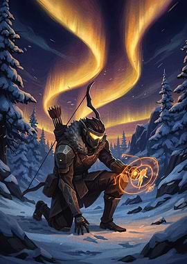 Futuristic Archer in Snowy Landscape