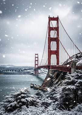Golden Gate Bridge in Winter Snow