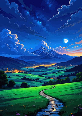 Night Landscape with Mountain and Path