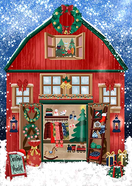 Christmas Market Barn Illustration