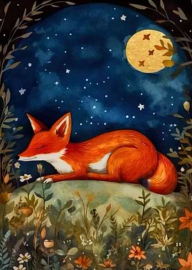 Sleeping Fox Under the Moon