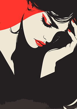 Woman in Thought Minimalist Art Illustration
