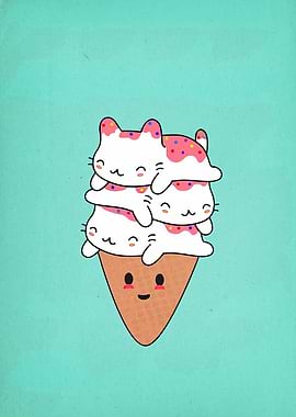 Cute Cat Ice Cream Cone Stack