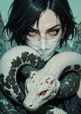 Woman with Snake and Face Mask