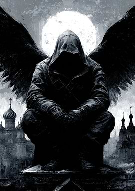 Winged Figure Overlooking City