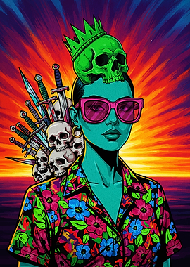 Skull Queen with Sunset Backdrop