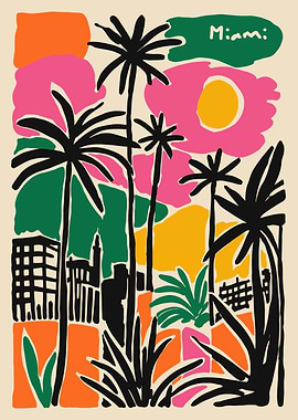 Miami Palm Trees Colorful Art