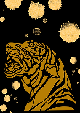 Tiger Illustration with Golden Splatters