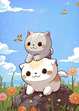Cute Cats on a Rock