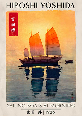 Hiroshi Yoshida Sailing Boats at Morning