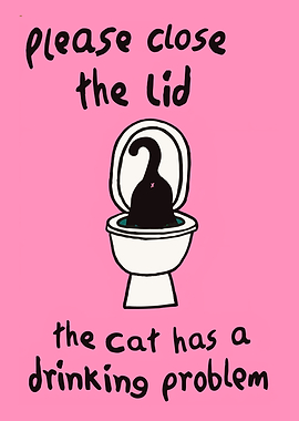 Cat drinking from toilet humor art