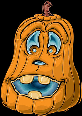 Cartoon Pumpkin Face on Black Background