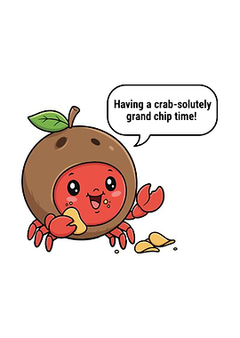 Crab in Coconut Costume Eating Chips