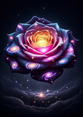Cosmic Rose in Starry Night