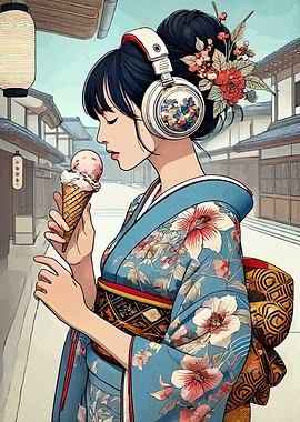 Kimono Girl with Ice Cream