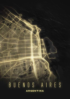 Buenos Aires, Argentina - Glowing City Grid Map Art Print