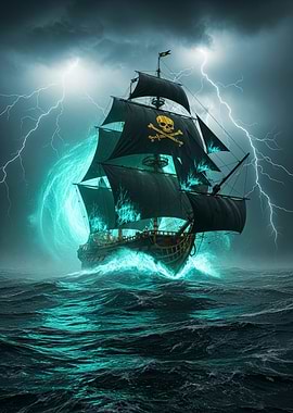 Pirate Ship in Stormy Seas
