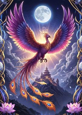Majestic Phoenix Rising Over Castle