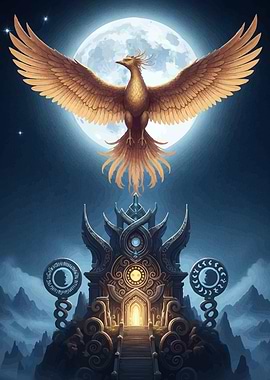 Golden Phoenix Over Mystical Temple