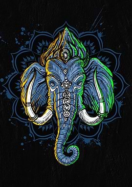 Ganesha Illustration with Mandala Background