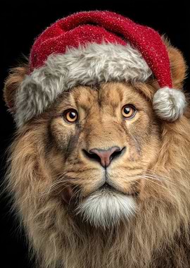 Lion wearing a Christmas hat