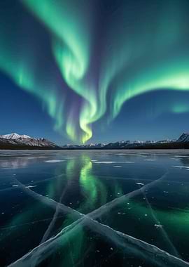 Aurora Borealis over Frozen Lake