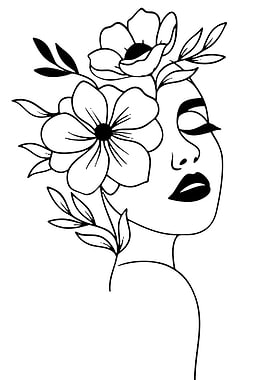 Floral Woman Line Art