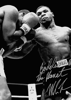 Mike Tyson Boxing Match Black and White